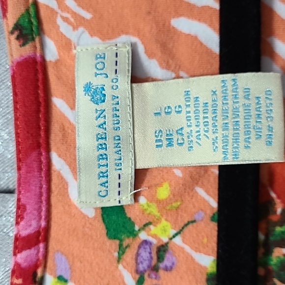 Caribbean Joe Orange Floral‎ Blouse with 3/4 Sleeves V Neck Sz Large - Picture 3 of 5